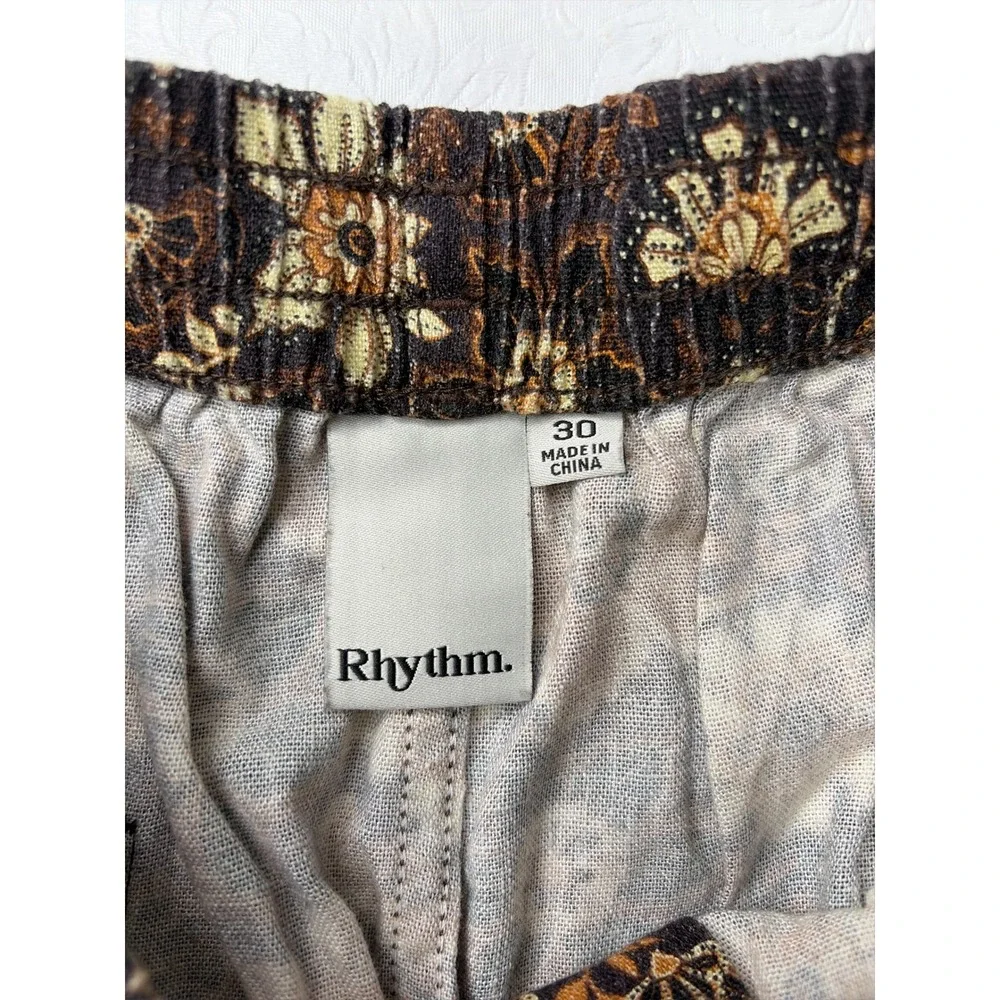 Rhythm Mens Floral Trunk Shorts Brown Cream Elastic Waist Surf Retro Casual S